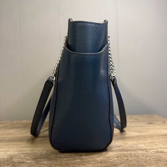 MICHAEL KORS Jet Set Chain Tote Shoulder Bag In Navy Blue Leather - Picture 4 of 10